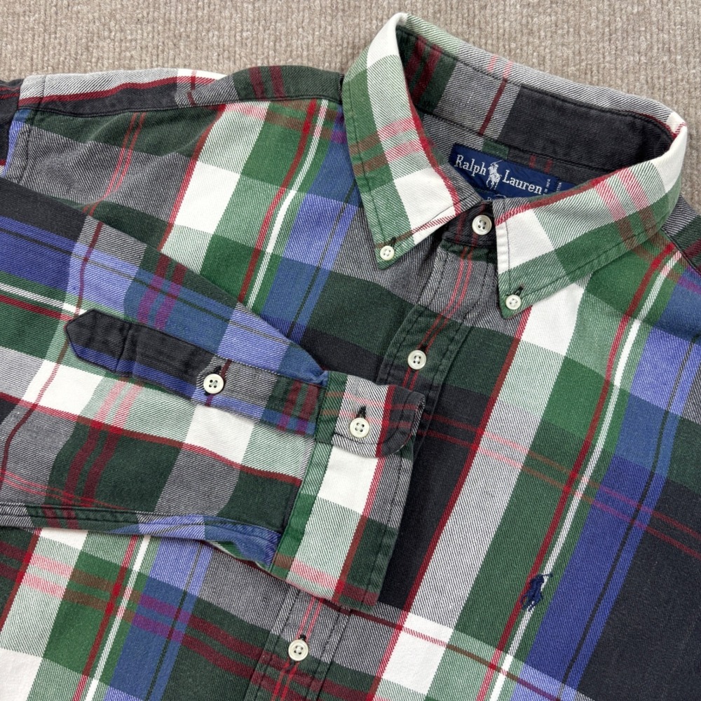Ralph Lauren The Big Shirt Mens XL Green Blue Plaid‎ Flannel Button Down Cotton